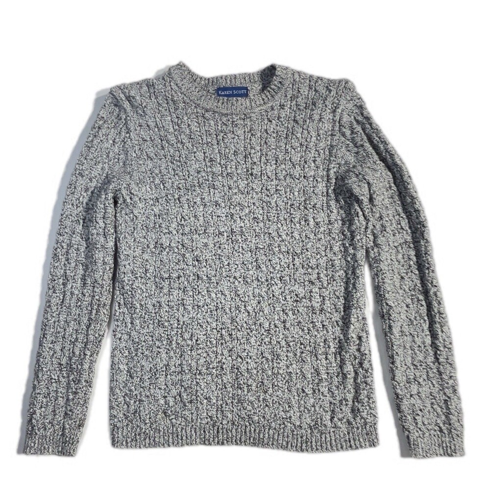 Karen Scott grey marled cable-knit crewneck sweater Size Medium